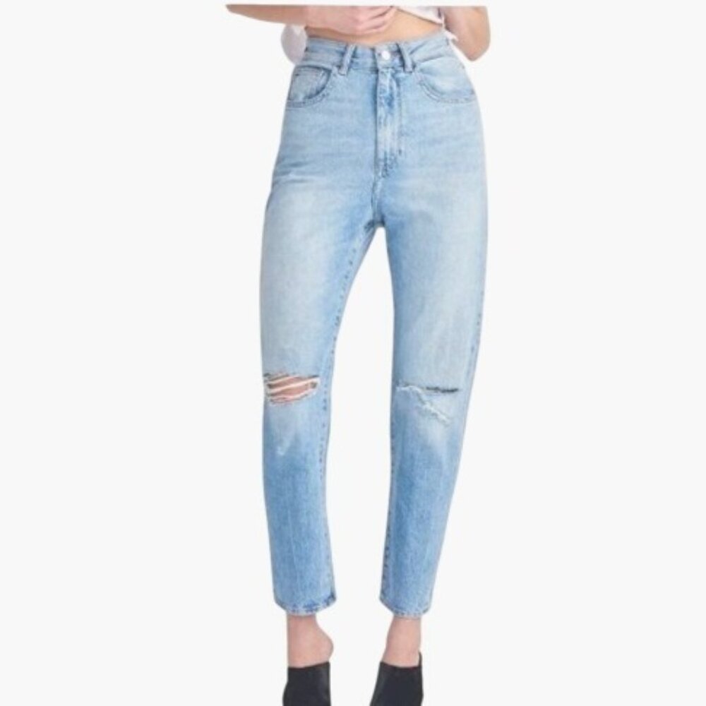 DL1961 Susie Tapered High-Rise Distressed‎ Jeans Women's Size 23 Seaglass Blue